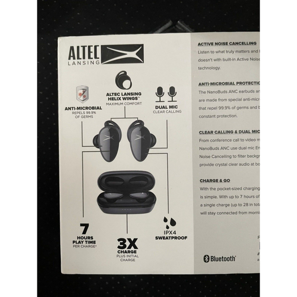 Earbud Altec Lansing Nanobuds Black Wireless 7 Hours of Play Time Dual Mic - Picture 3 of 10